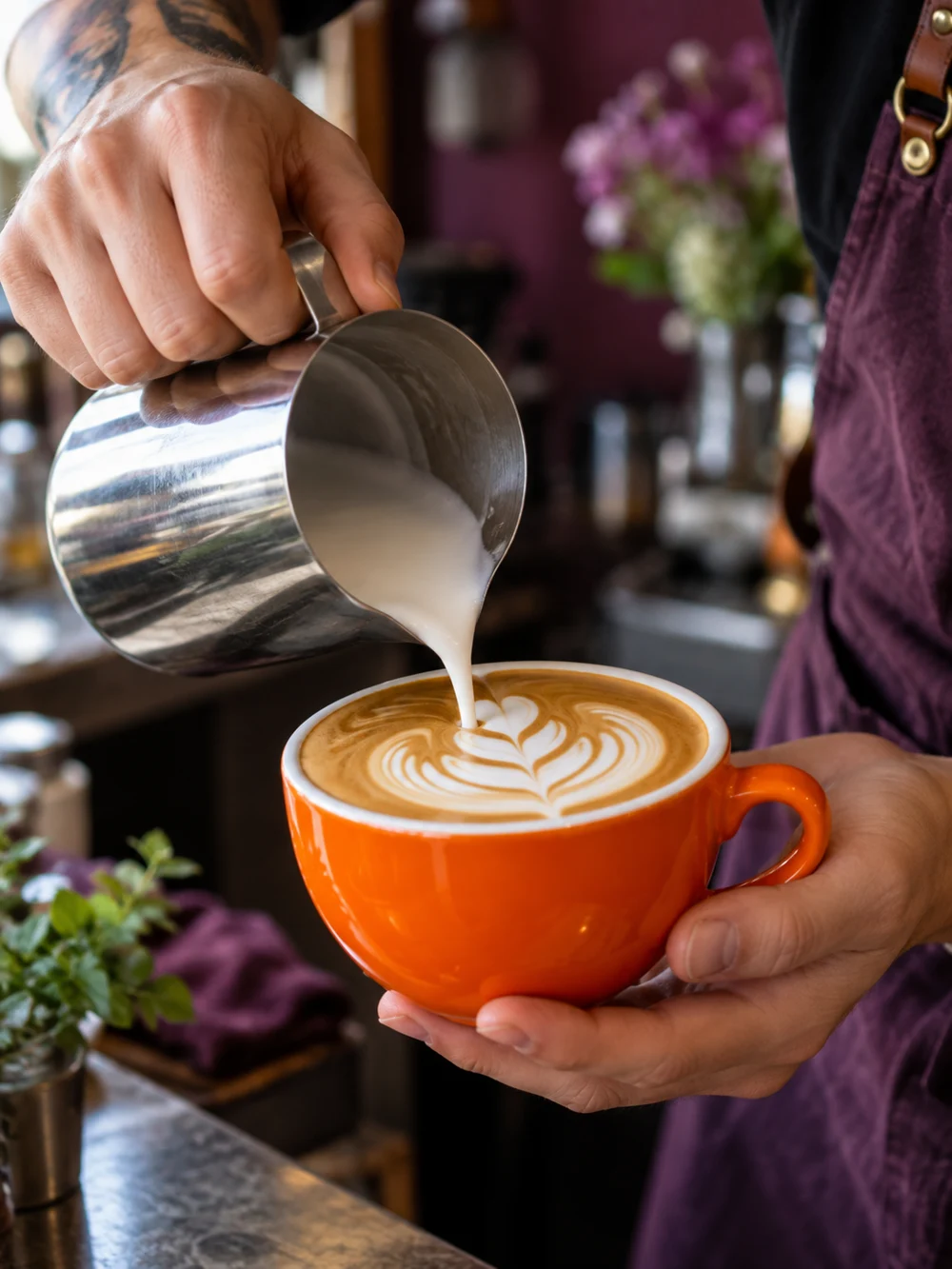 Latte art poured at an independent café
